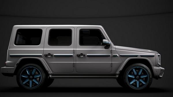 Blick von der rechten Seite auf die Mercedes G-Klasse EQG